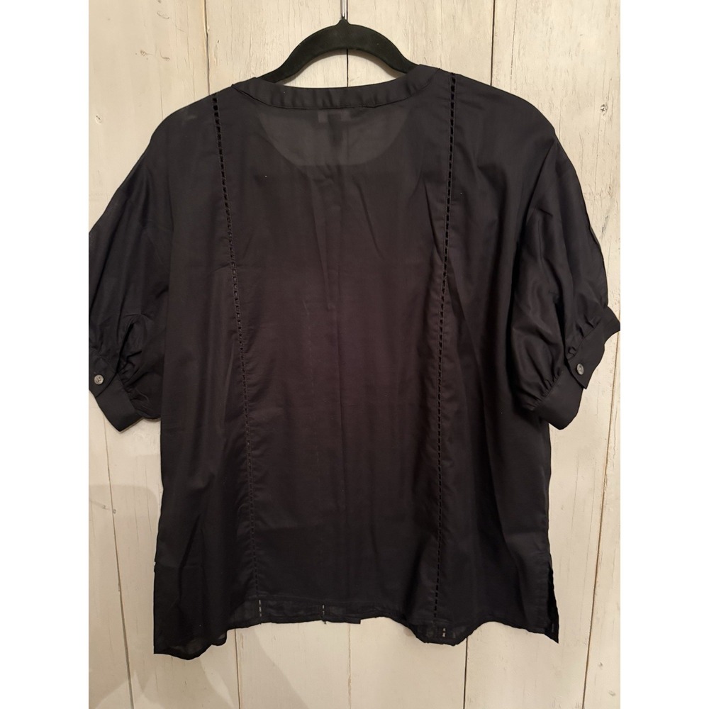 Banana Republic Voile Pleated Blouse Black Pintuck Top M Coastal Preppy - Picture 6 of 10